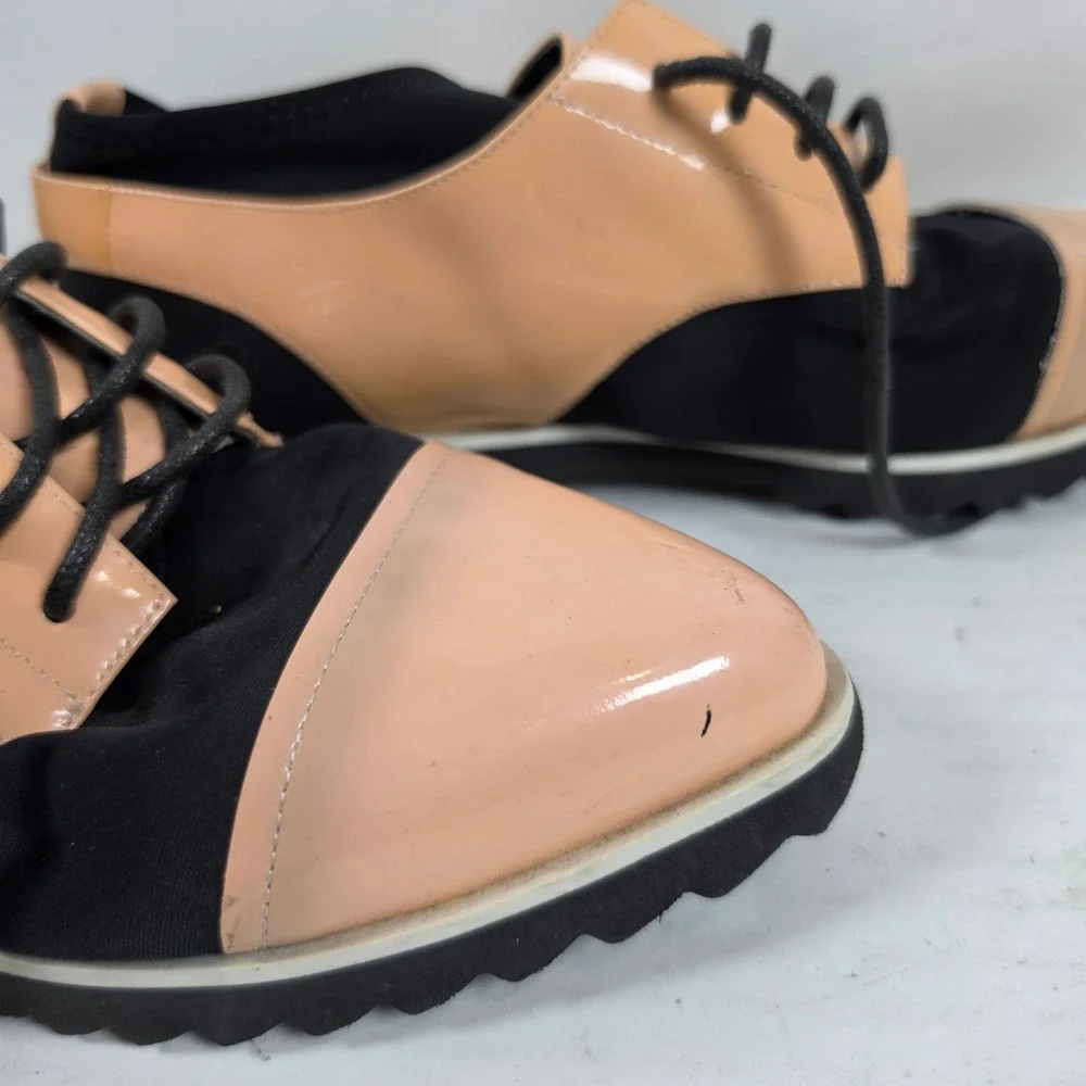 United Nude Jacky Oxford Shoes Nude‎ Black Patent Textile Lug Sole Size 37